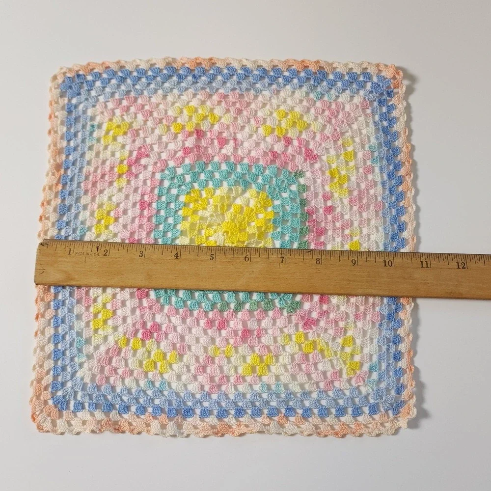 Vintage Crochet Doily Lot of 2 Blue and‎ Pastel Rainbow Color